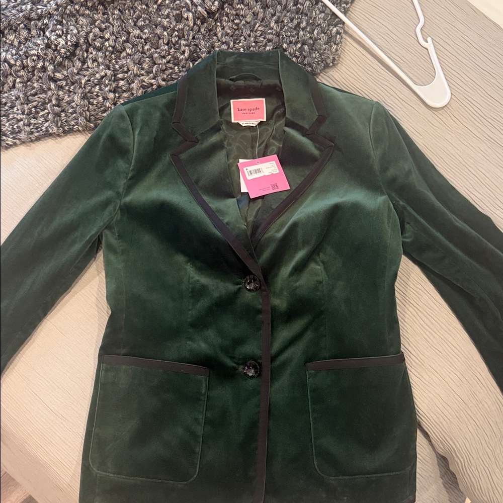 Kate Spade Emerald Velvet Blazer with Black Accents